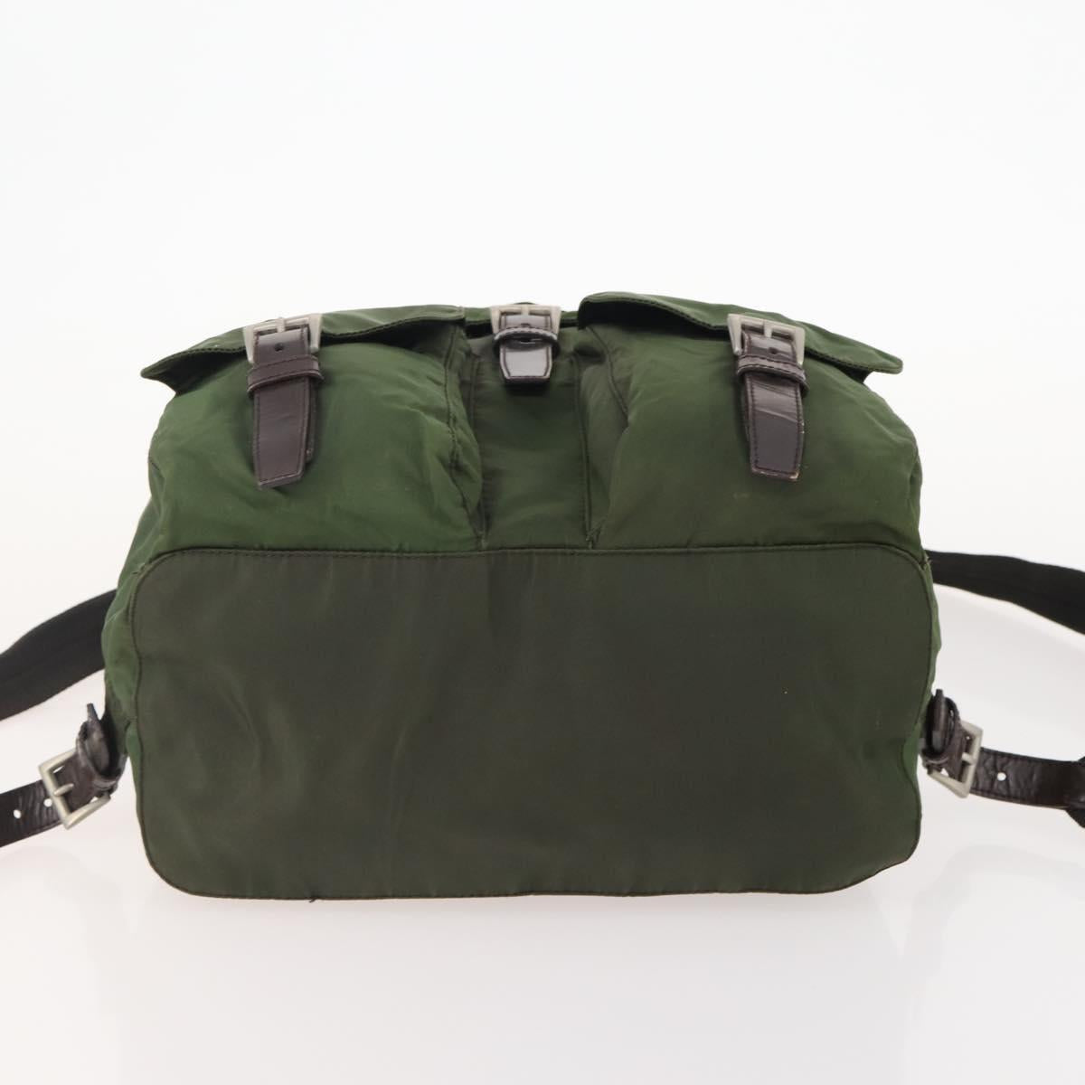 PRADA Backpack Nylon Khaki Silver Auth ARZ774