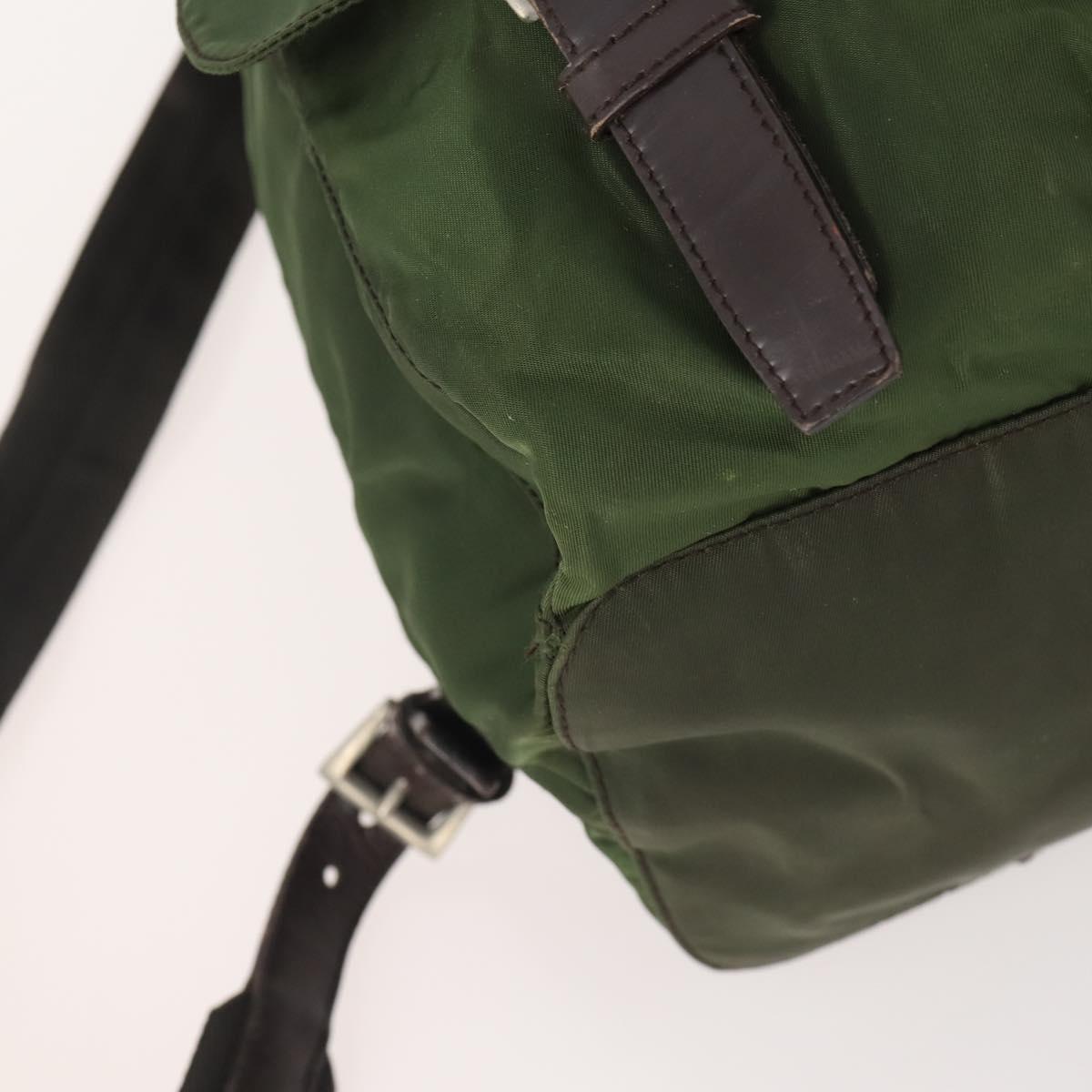 PRADA Backpack Nylon Khaki Silver Auth ARZ774
