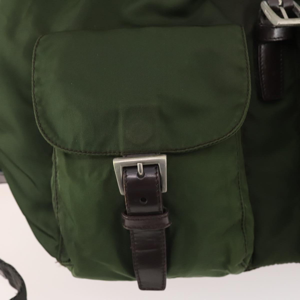 PRADA Backpack Nylon Khaki Silver Auth ARZ774