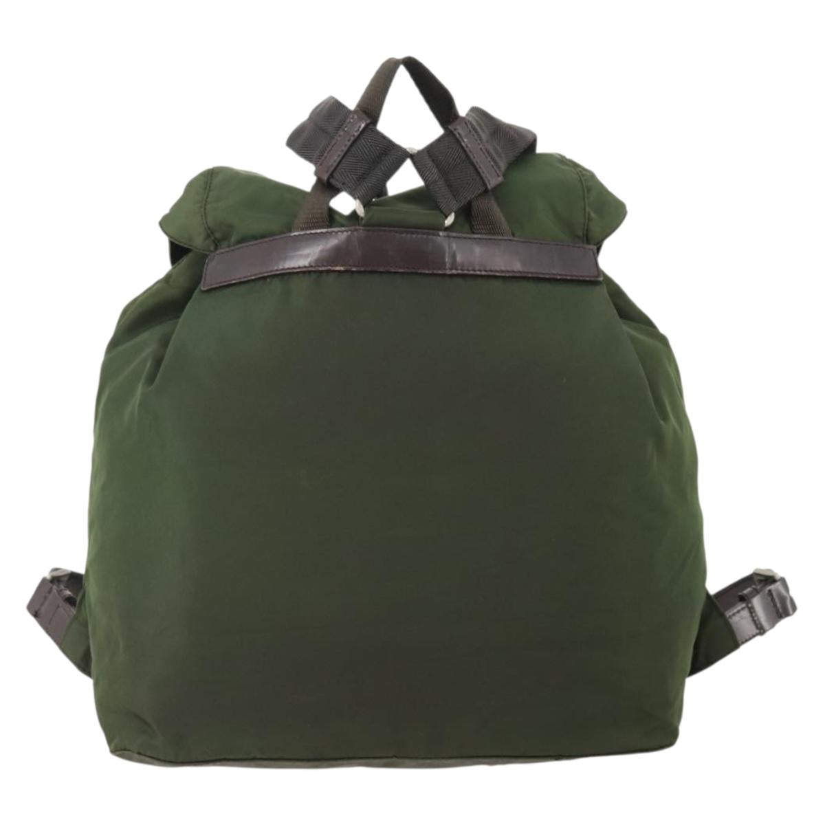 PRADA Backpack Nylon Khaki Silver Auth ARZ774