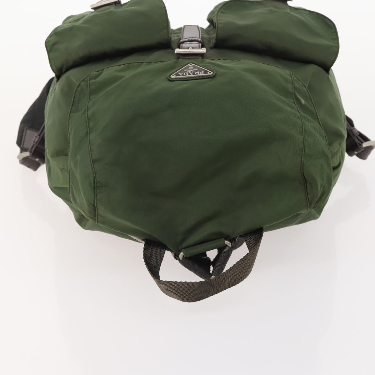 PRADA Backpack Nylon Khaki Silver Auth ARZ774