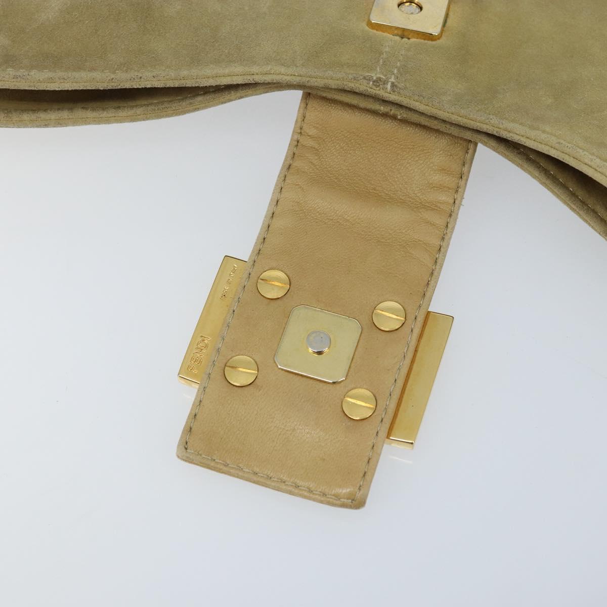 FENDI Mamma Baguette Shoulder Bag Suede Beige Gold Auth ARZ775