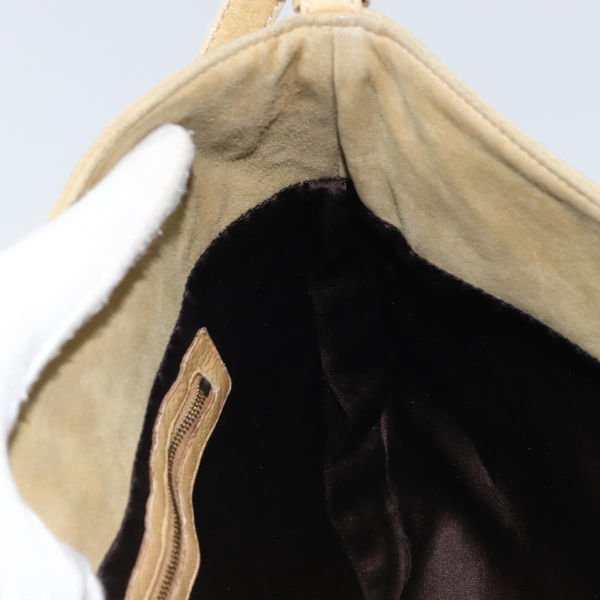 FENDI Mamma Baguette Shoulder Bag Suede Beige Gold Auth ARZ775
