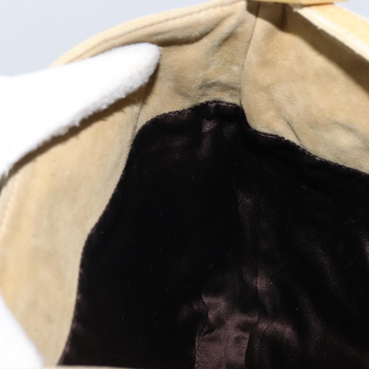 FENDI Mamma Baguette Shoulder Bag Suede Beige Gold Auth ARZ775
