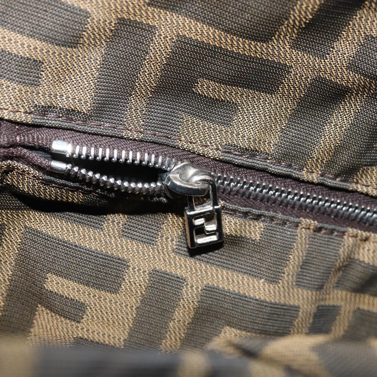 FENDI Zucca Canvas Shoulder Bag Brown Black Auth ARZ776