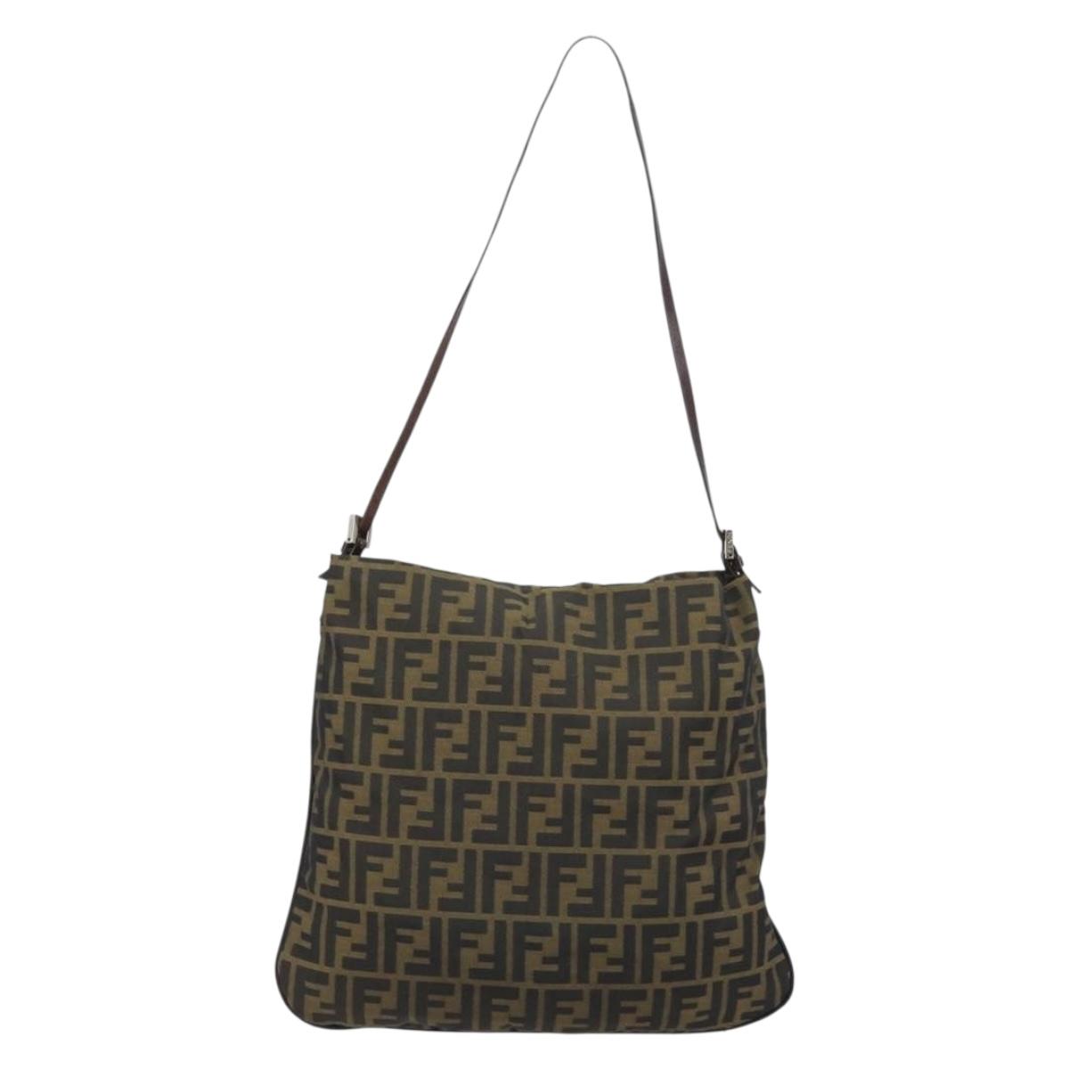 FENDI Zucca Canvas Shoulder Bag Brown Black Auth ARZ776