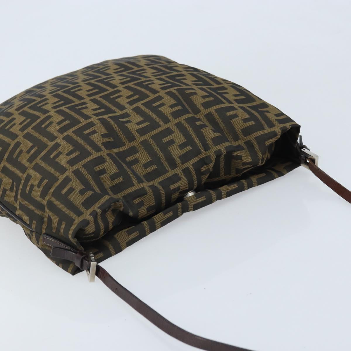 FENDI Zucca Canvas Shoulder Bag Brown Black Auth ARZ776