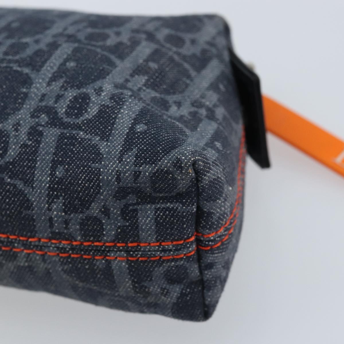 Christian Dior Trotter Canvas Pouch Navy Silver Auth ARZ782A
