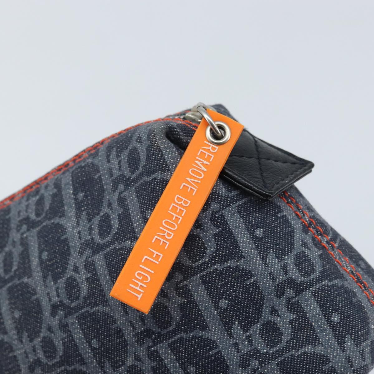 Christian Dior Trotter Canvas Pouch Navy Silver Auth ARZ782A