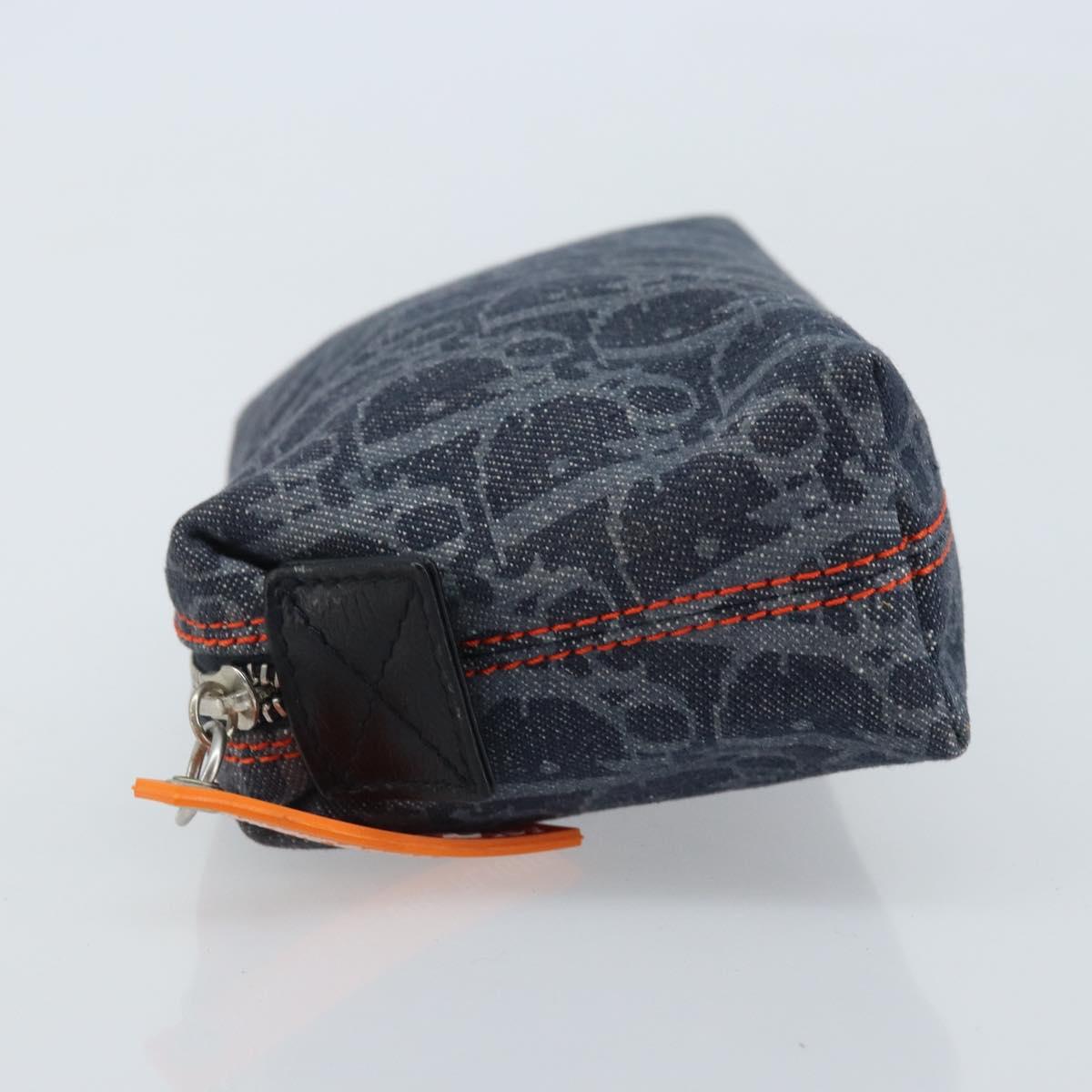 Christian Dior Trotter Canvas Pouch Navy Silver Auth ARZ782A