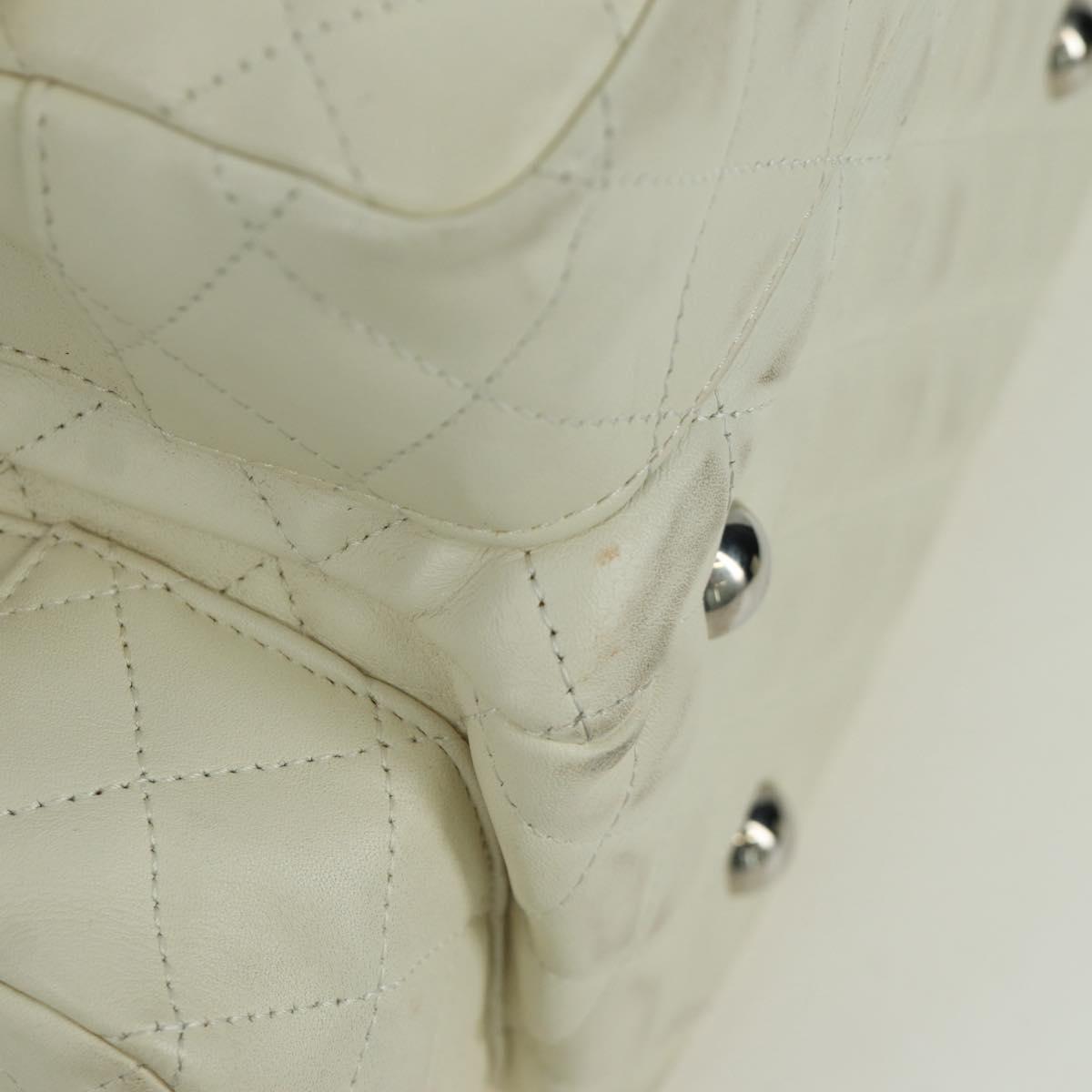 CHANEL Cambon Line Matelasse Hand Bag Leather White Silver CC Auth ARZ785SAM