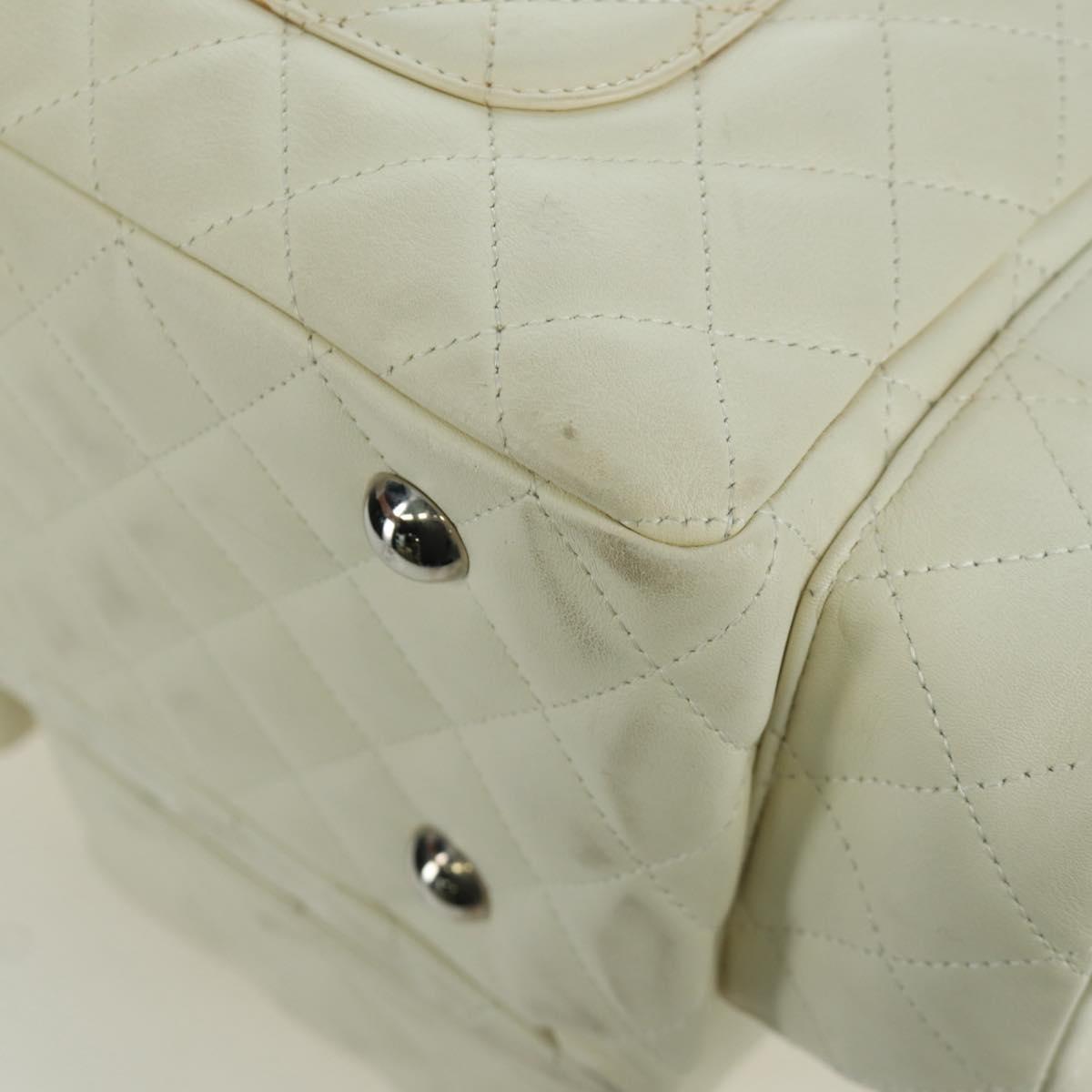 CHANEL Cambon Line Matelasse Hand Bag Leather White Silver CC Auth ARZ785SAM