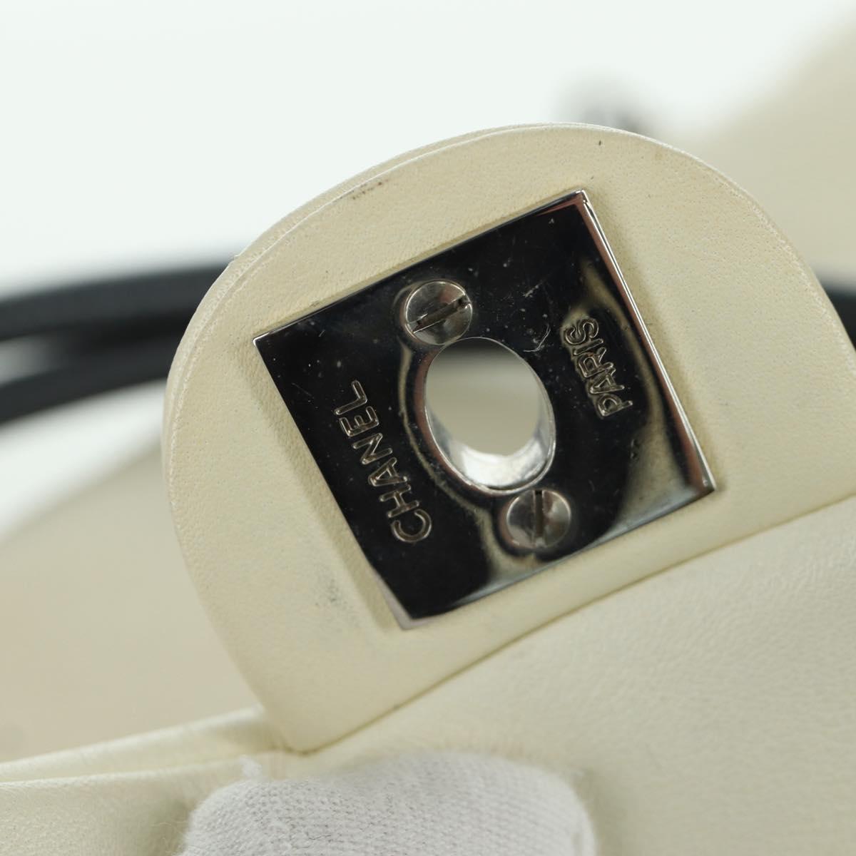CHANEL Cambon Line Matelasse Hand Bag Leather White Silver CC Auth ARZ785SAM