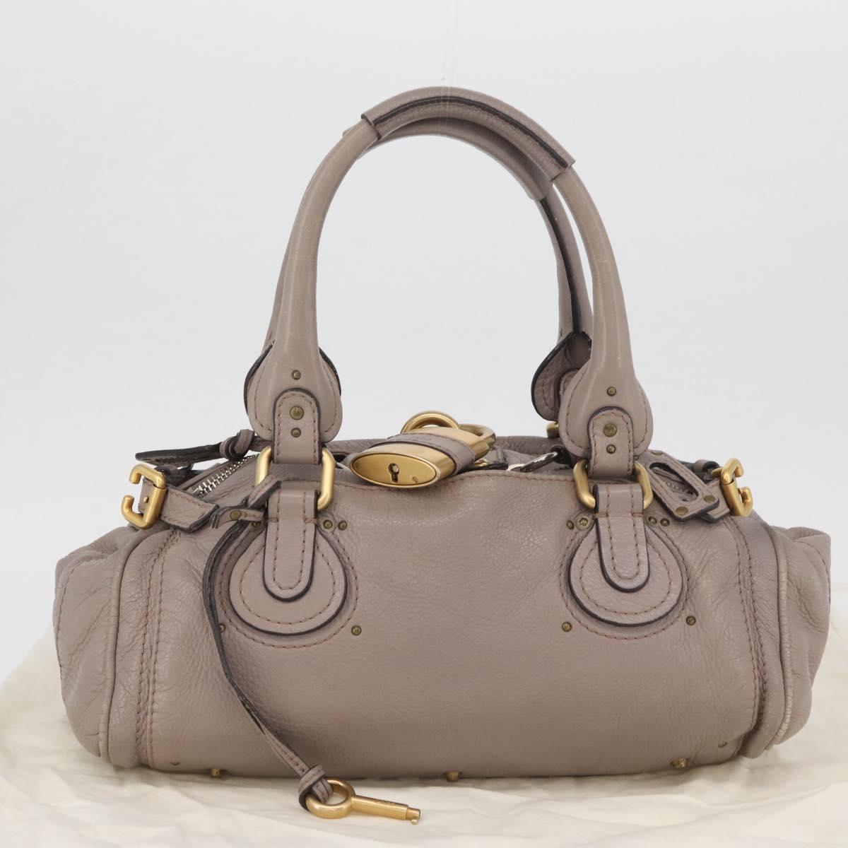 Chloe Paddington Hand Bag Leather Gray Gold Silver Auth ARZ787V