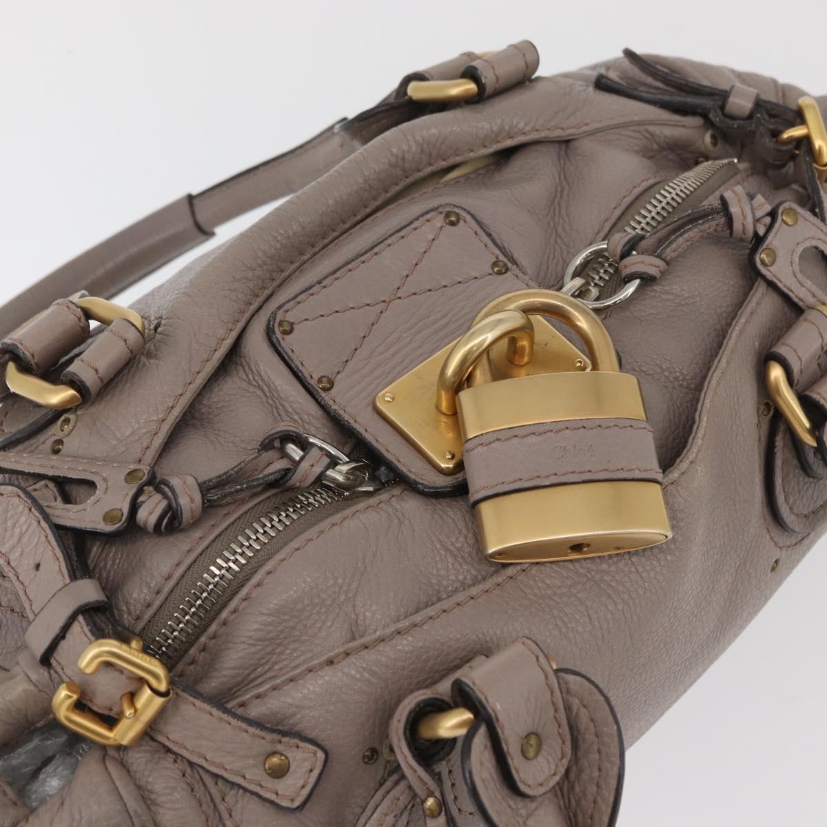 Chloe Paddington Hand Bag Leather Gray Gold Silver Auth ARZ787V