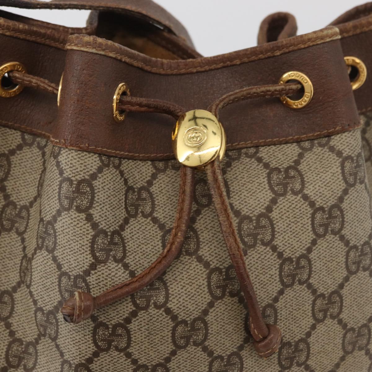 GUCCI GG Supreme Shoulder Bag PVC Beige Gold Auth ARZ789