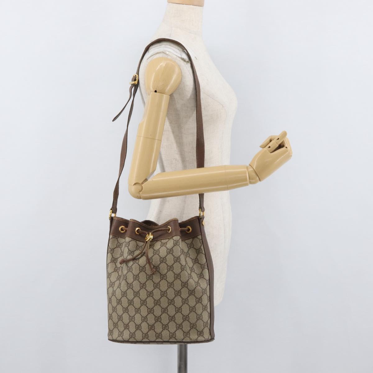 GUCCI GG Supreme Shoulder Bag PVC Beige Gold Auth ARZ789
