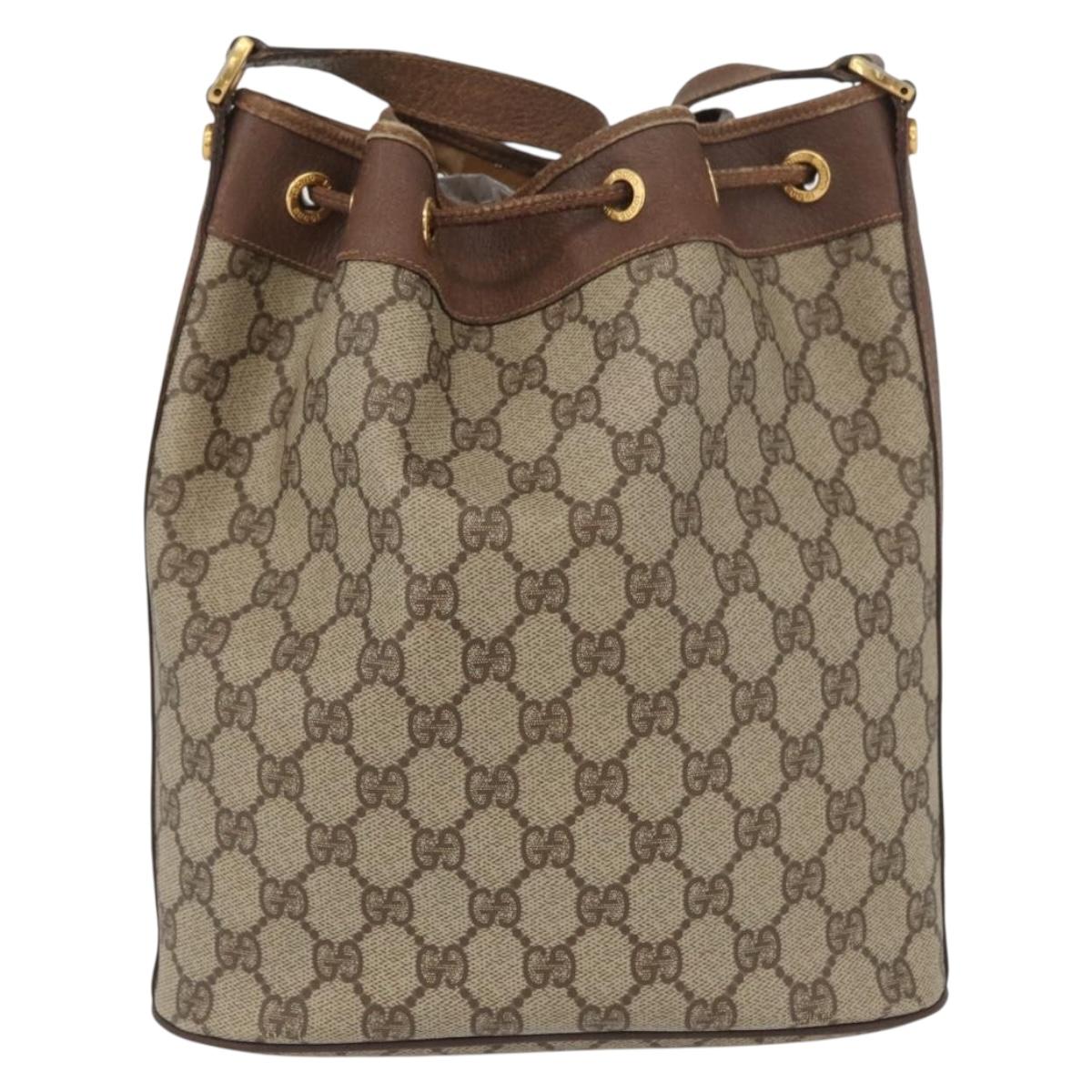 GUCCI GG Supreme Shoulder Bag PVC Beige Gold Auth ARZ789