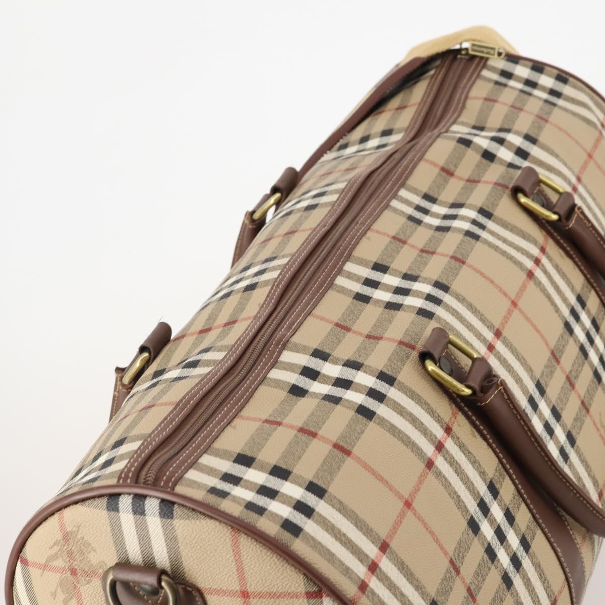 Burberrys Nova Check Boston Bag PVC 2way Beige Gold Auth ARZ799