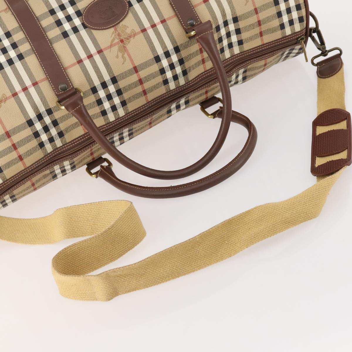 Burberrys Nova Check Boston Bag PVC 2way Beige Gold Auth ARZ799