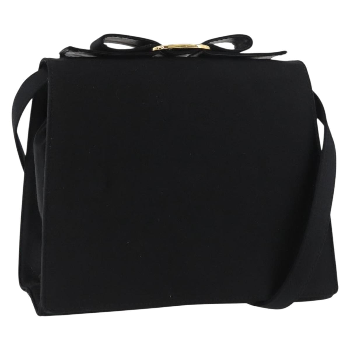 Salvatore Ferragamo Vala Shoulder Bag Satin Black Gold Auth ARZ811