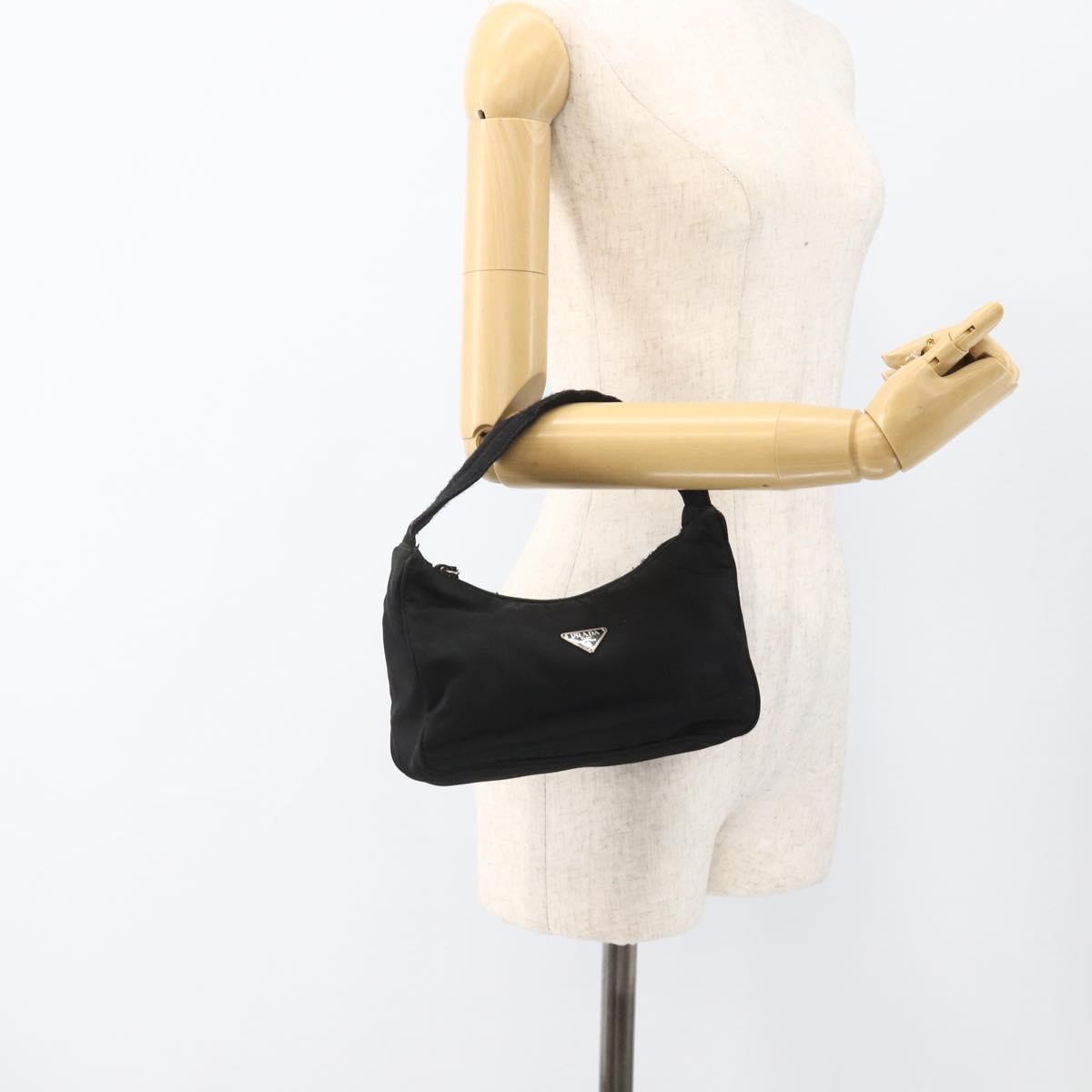 PRADA Hand Pouch Nylon Black Silver Auth ARZ818