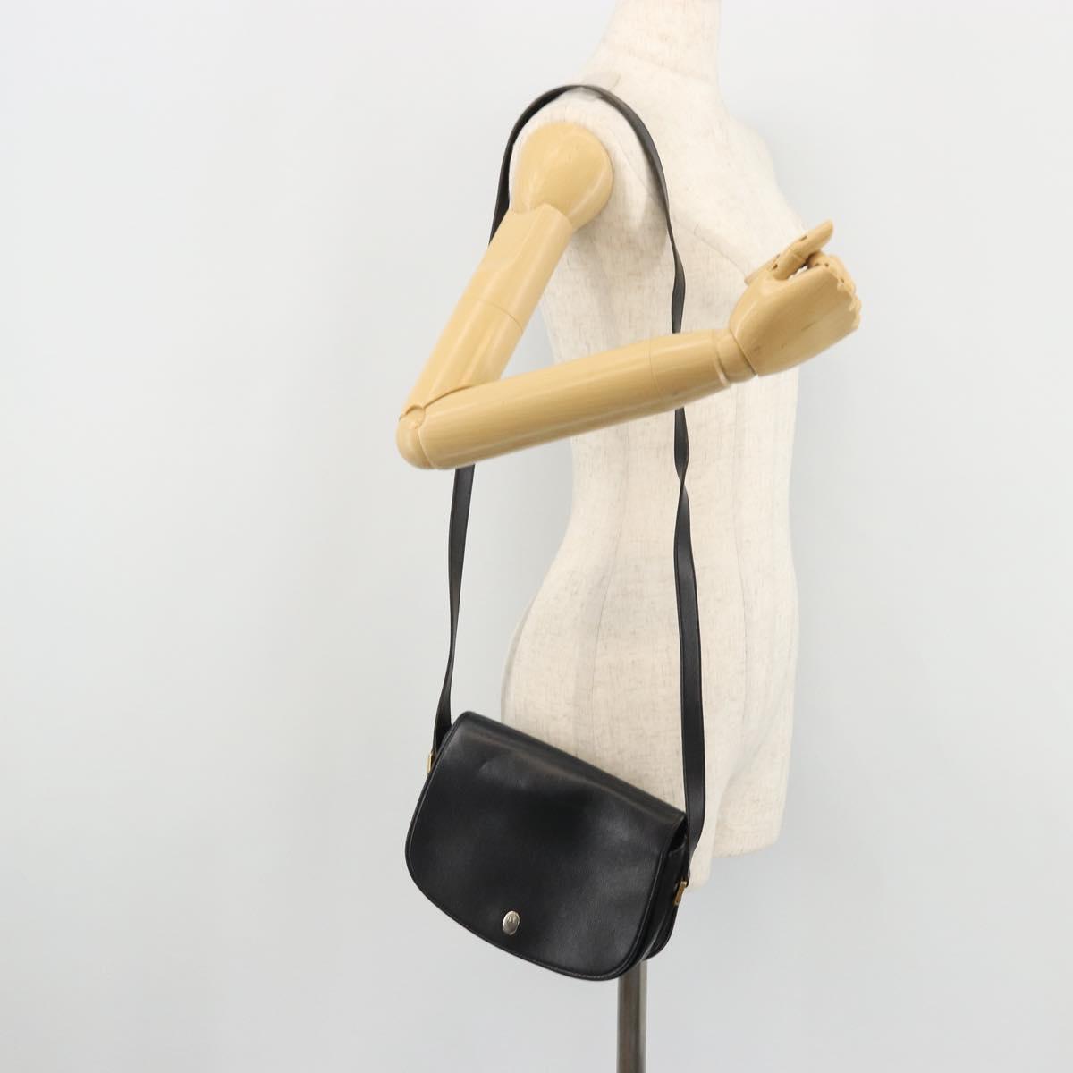 Christian Dior Shoulder Bag Leather Black Gold Auth ARZ819
