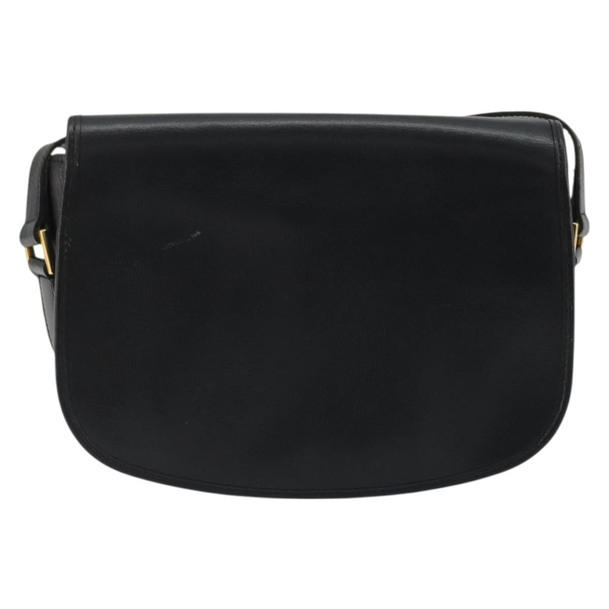 Christian Dior Shoulder Bag Leather Black Gold Auth ARZ819