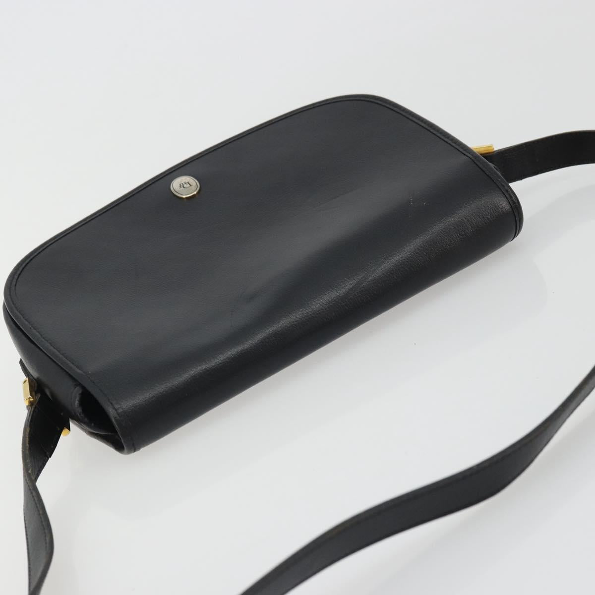 Christian Dior Shoulder Bag Leather Black Gold Auth ARZ819