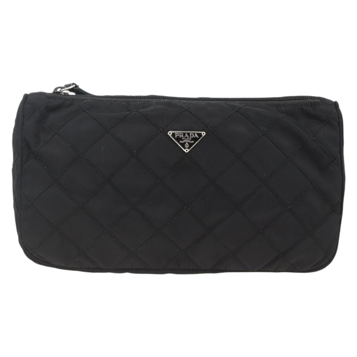 PRADA Pouch Nylon Black Silver Auth ARZ823A