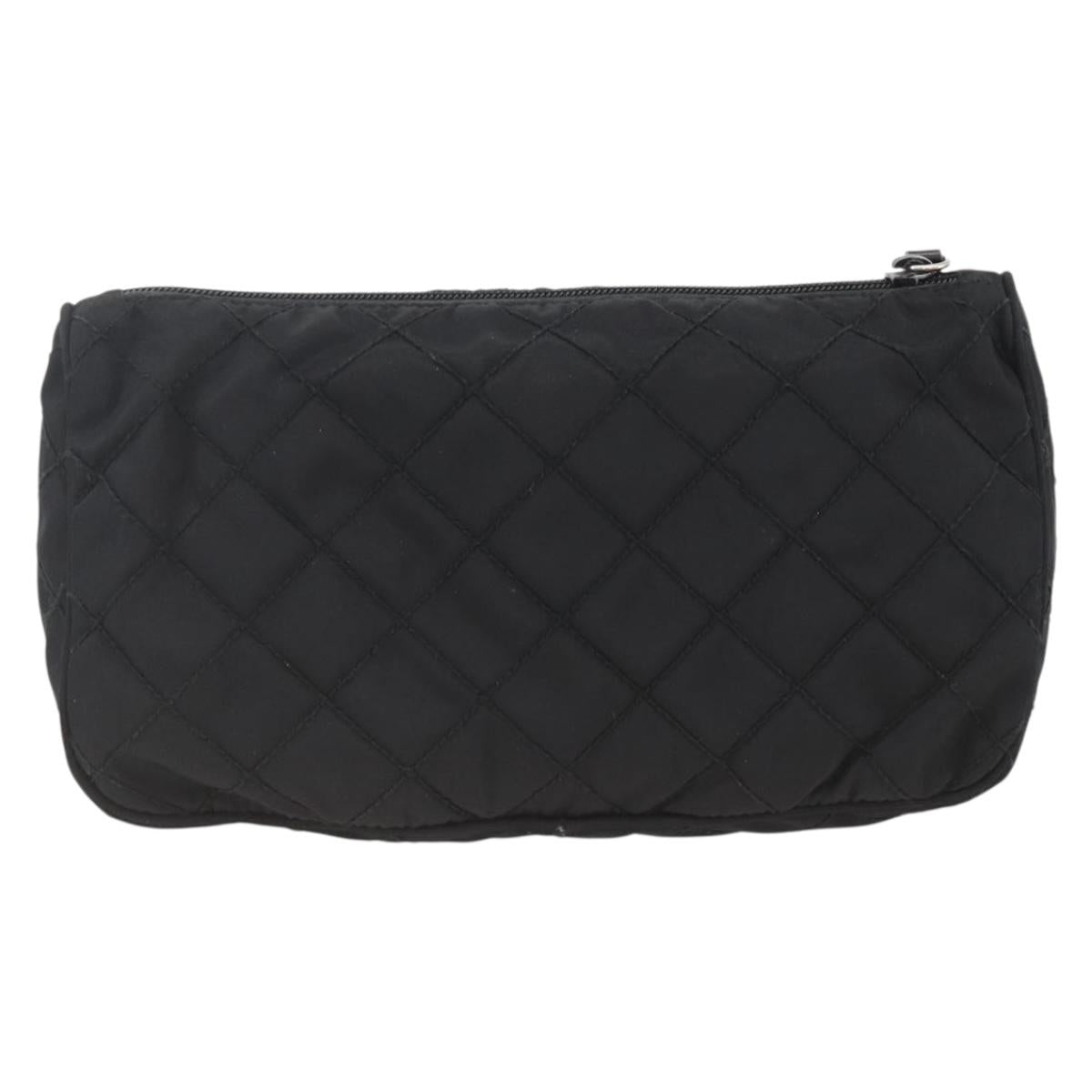 PRADA Pouch Nylon Black Silver Auth ARZ823A