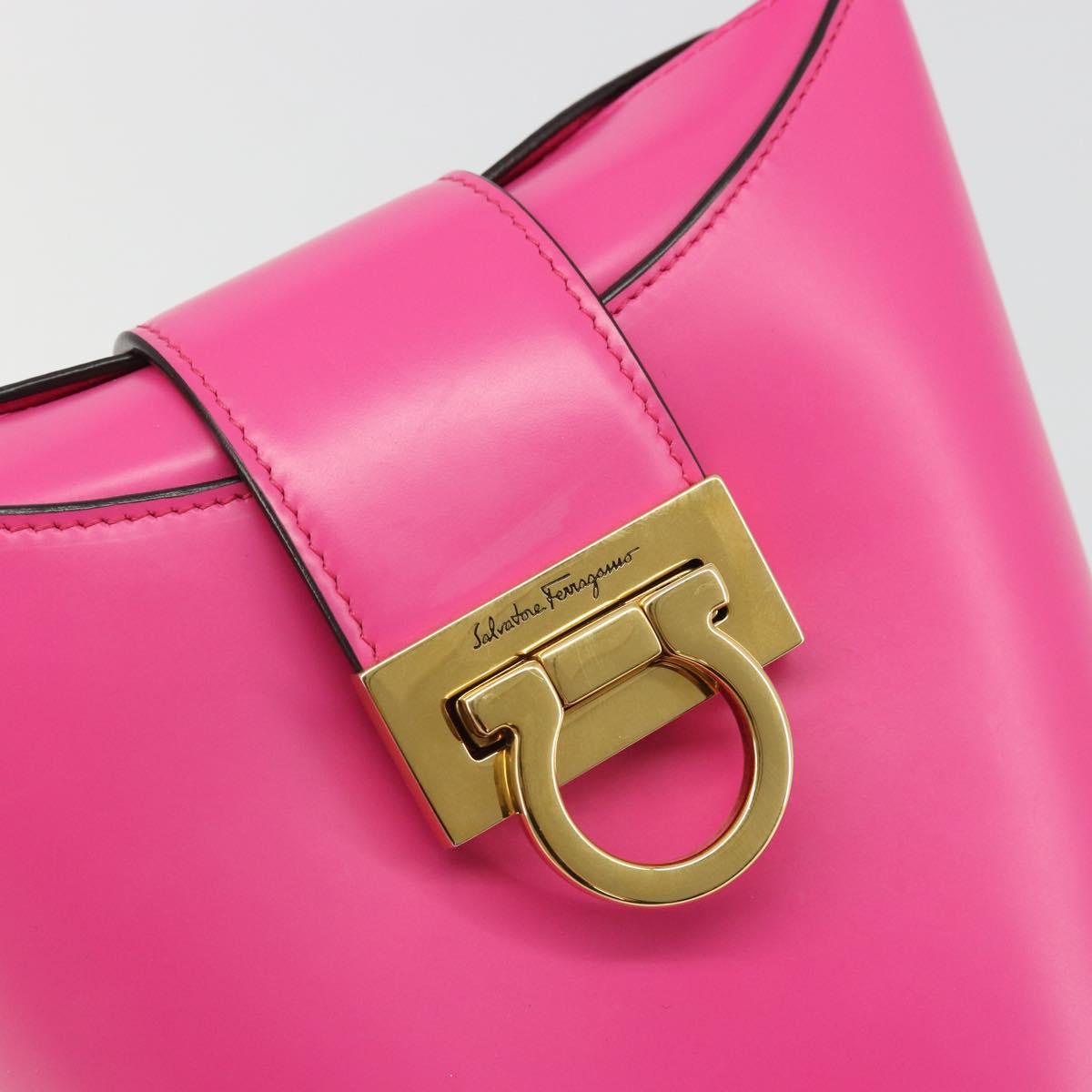 Salvatore Ferragamo Gancini Shoulder Bag Leather Pink Gold Auth ARZ836A