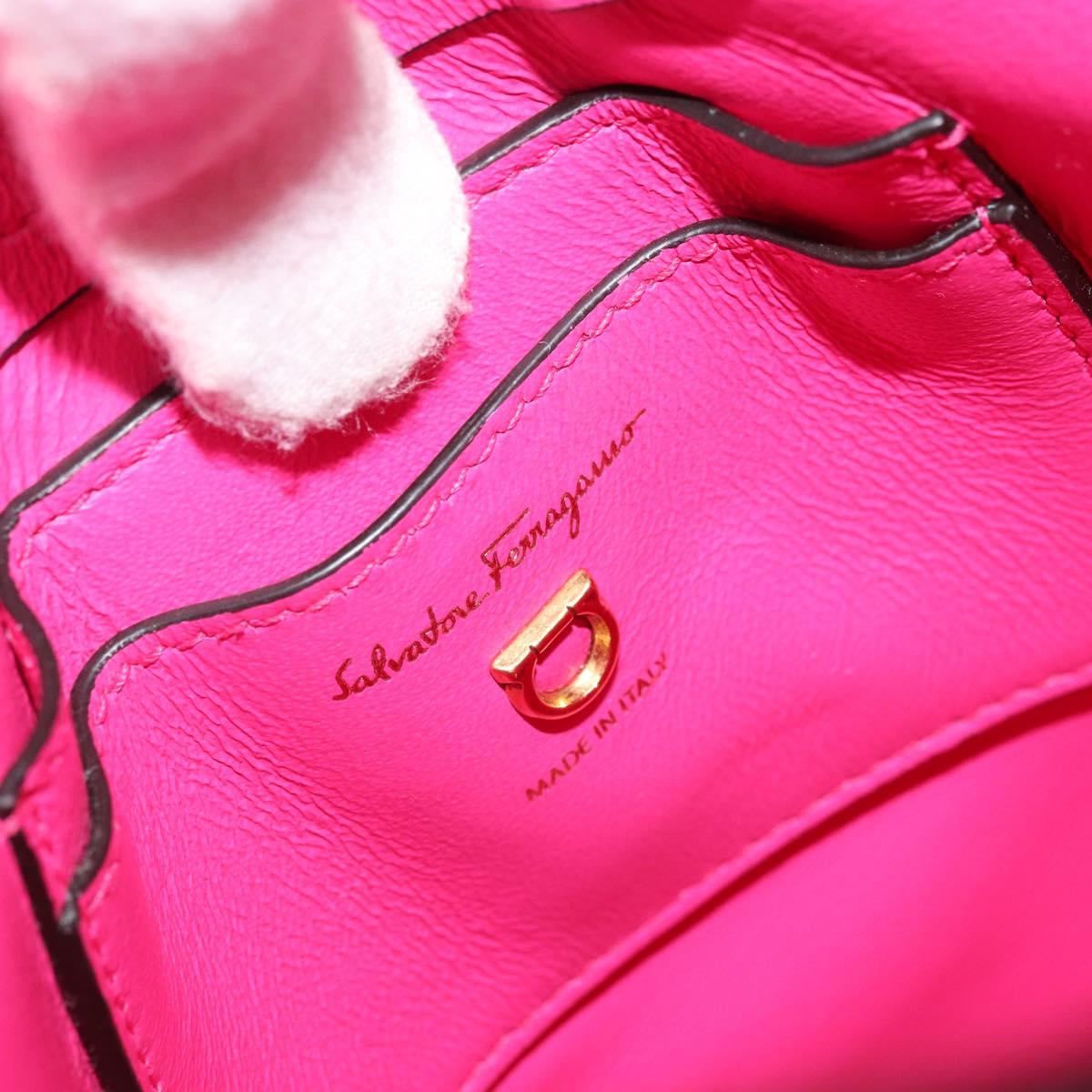 Salvatore Ferragamo Gancini Shoulder Bag Leather Pink Gold Auth ARZ836A