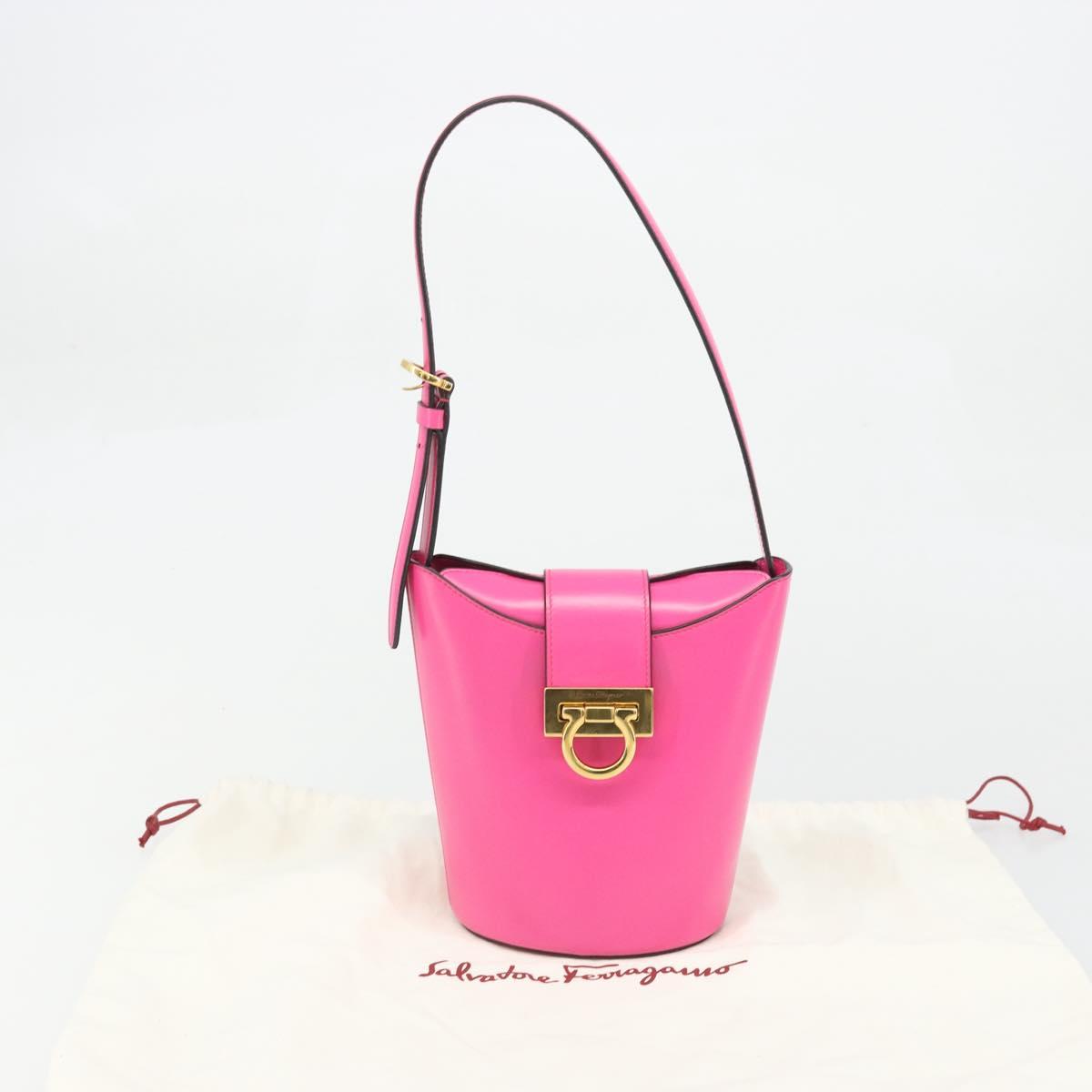 Salvatore Ferragamo Gancini Shoulder Bag Leather Pink Gold Auth ARZ836A