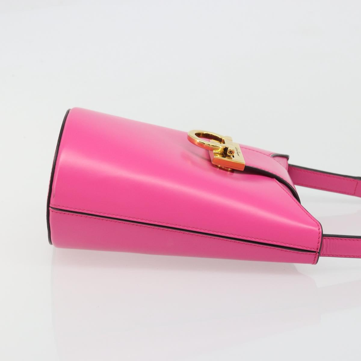 Salvatore Ferragamo Gancini Shoulder Bag Leather Pink Gold Auth ARZ836A