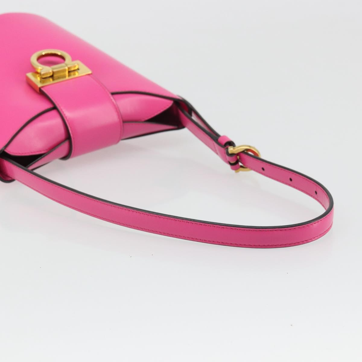 Salvatore Ferragamo Gancini Shoulder Bag Leather Pink Gold Auth ARZ836A