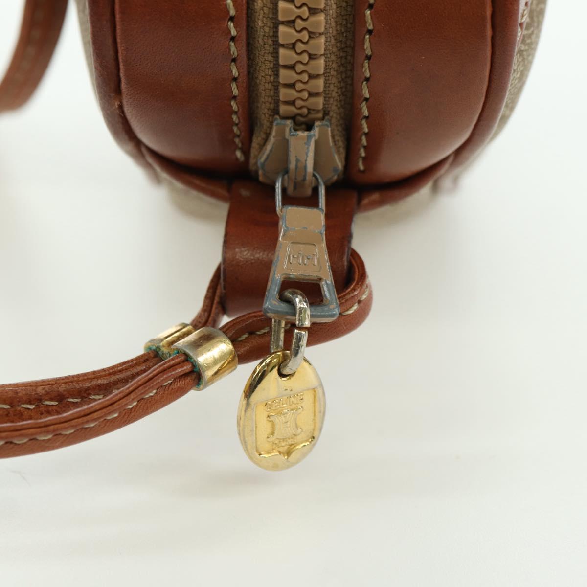 CELINE Macadam Canvas Shoulder Bag PVC Leather Beige Gold Auth ARZ842A
