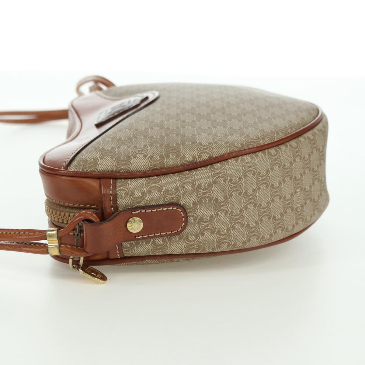 CELINE Macadam Canvas Shoulder Bag PVC Leather Beige Gold Auth ARZ842A