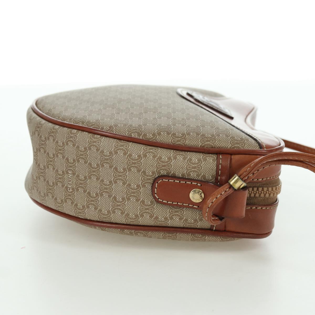 CELINE Macadam Canvas Shoulder Bag PVC Leather Beige Gold Auth ARZ842A