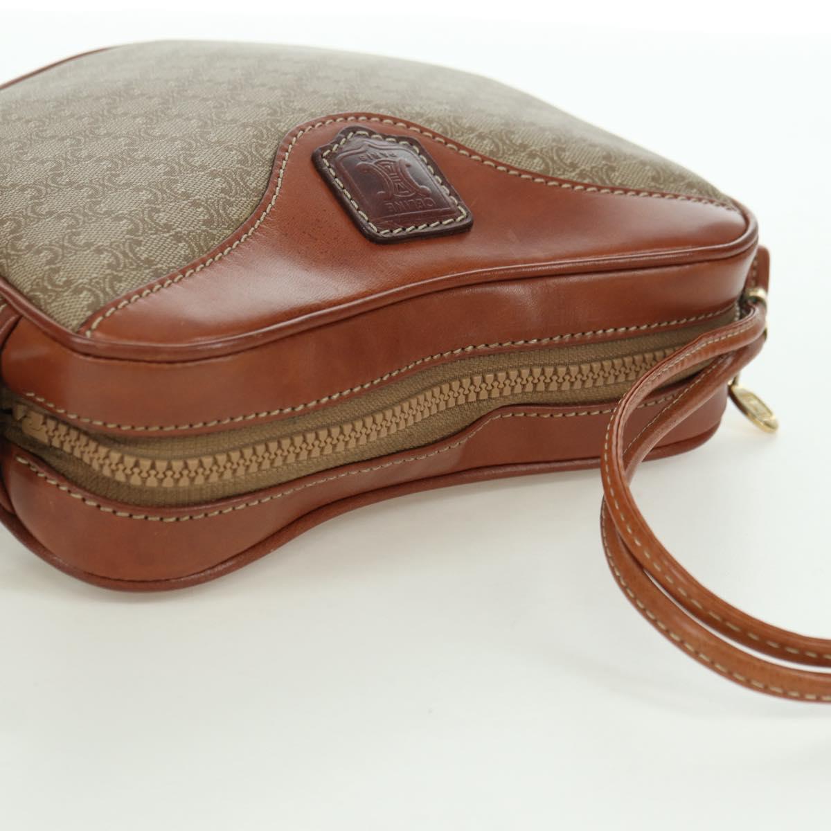 CELINE Macadam Canvas Shoulder Bag PVC Leather Beige Gold Auth ARZ842A