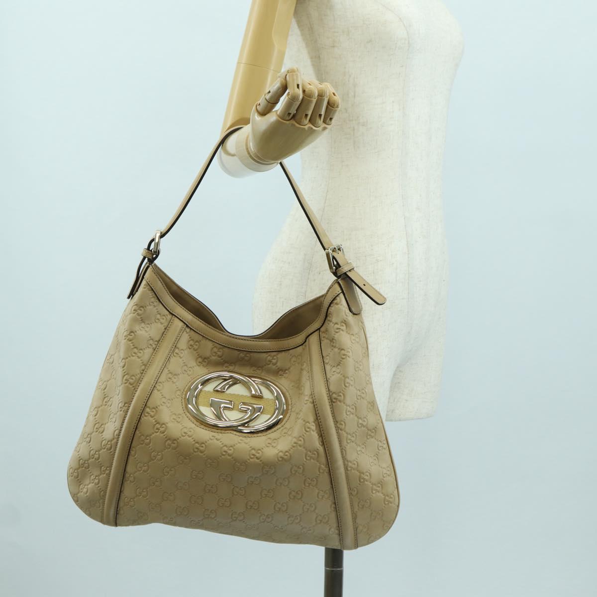 GUCCI GG Canvas Guccissima Shoulder Bag Leather Beige Gold 162740 Auth ARZ847V