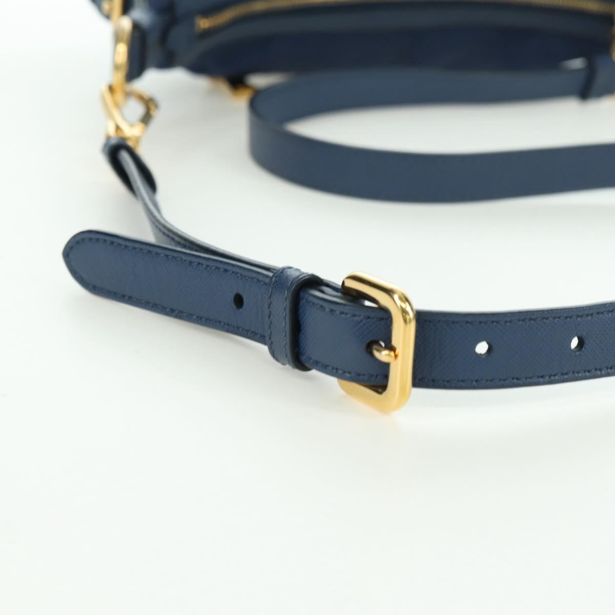 PRADA Shoulder Bag Nylon Leather Blue Gold Auth ARZ849A