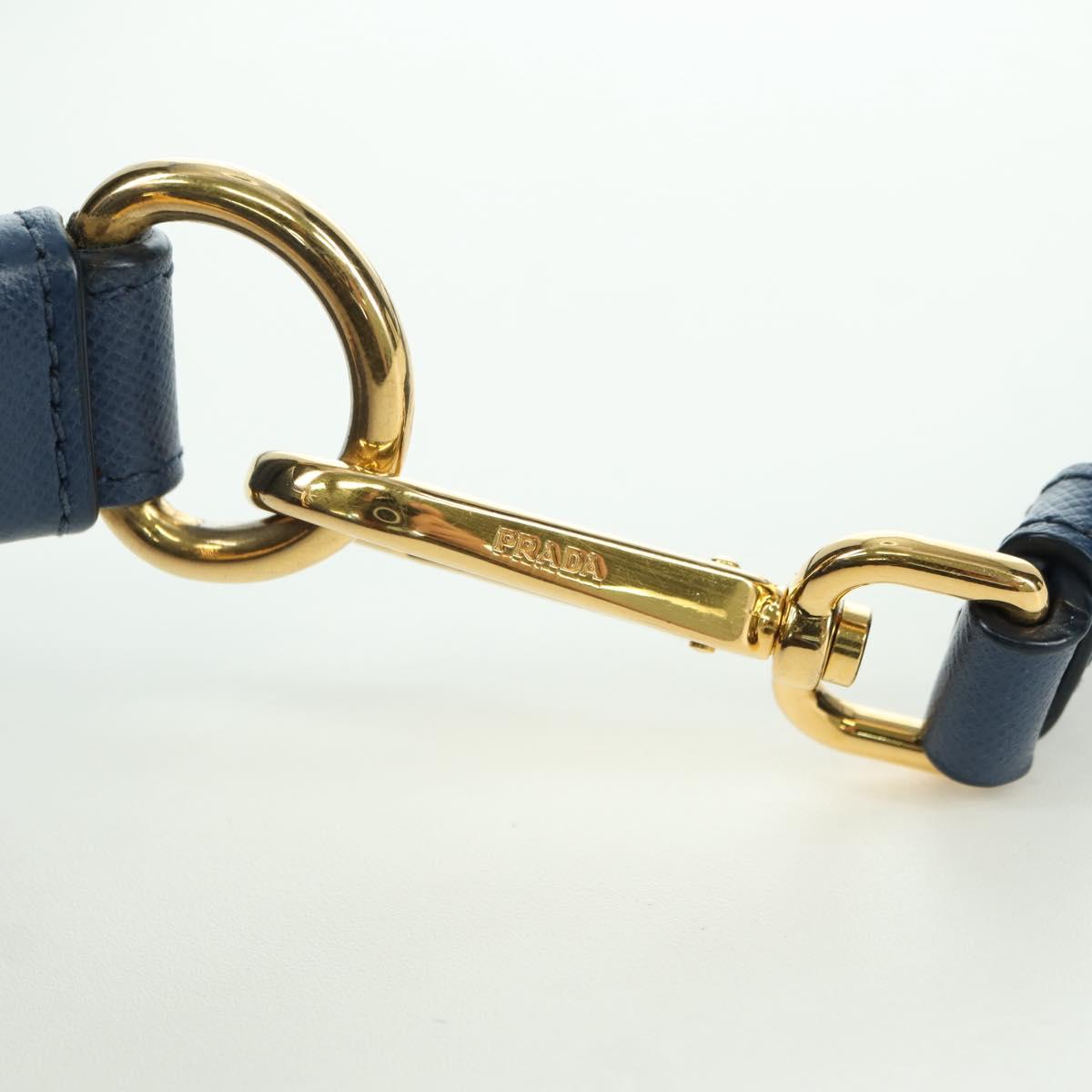 PRADA Shoulder Bag Nylon Leather Blue Gold Auth ARZ849A