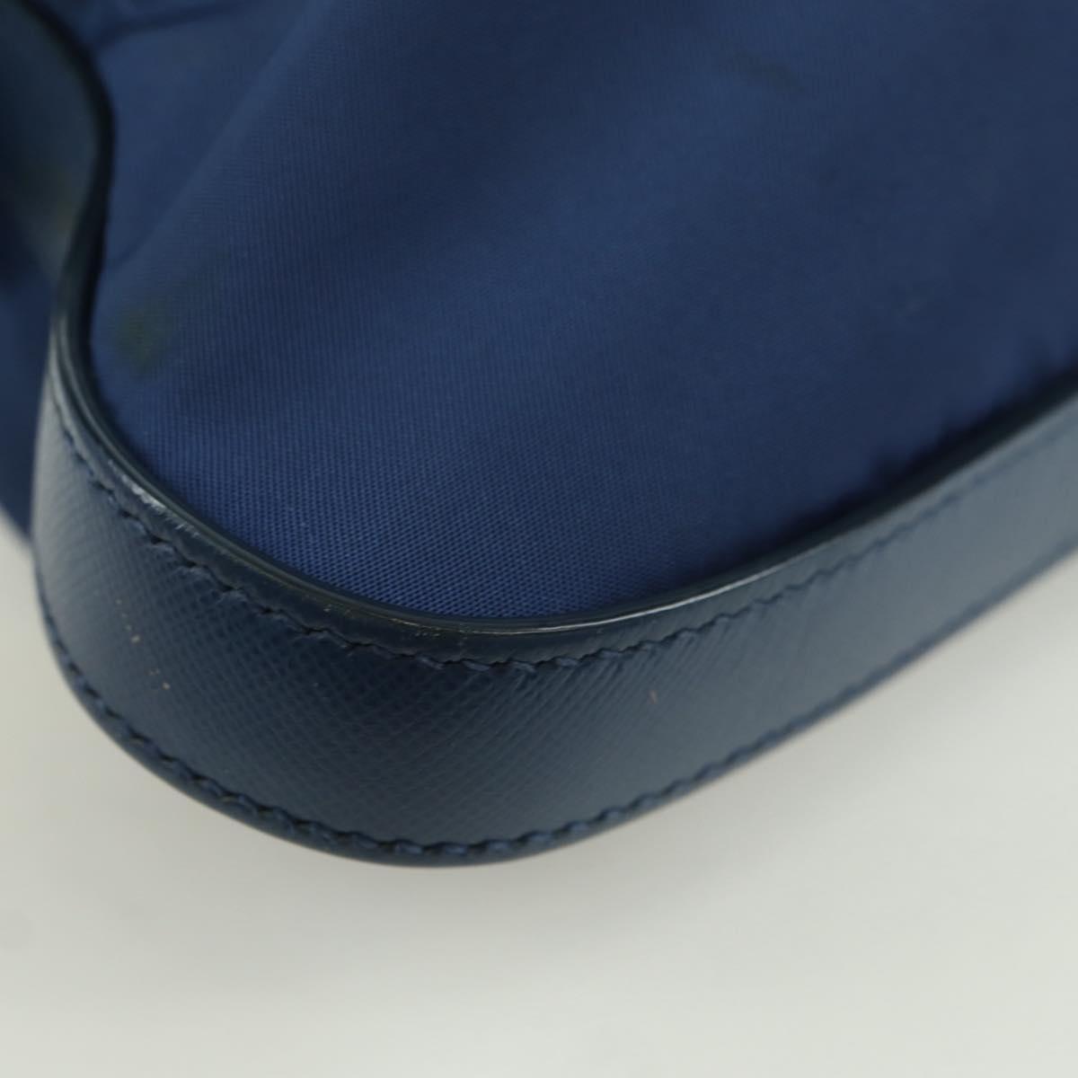 PRADA Shoulder Bag Nylon Leather Blue Gold Auth ARZ849A