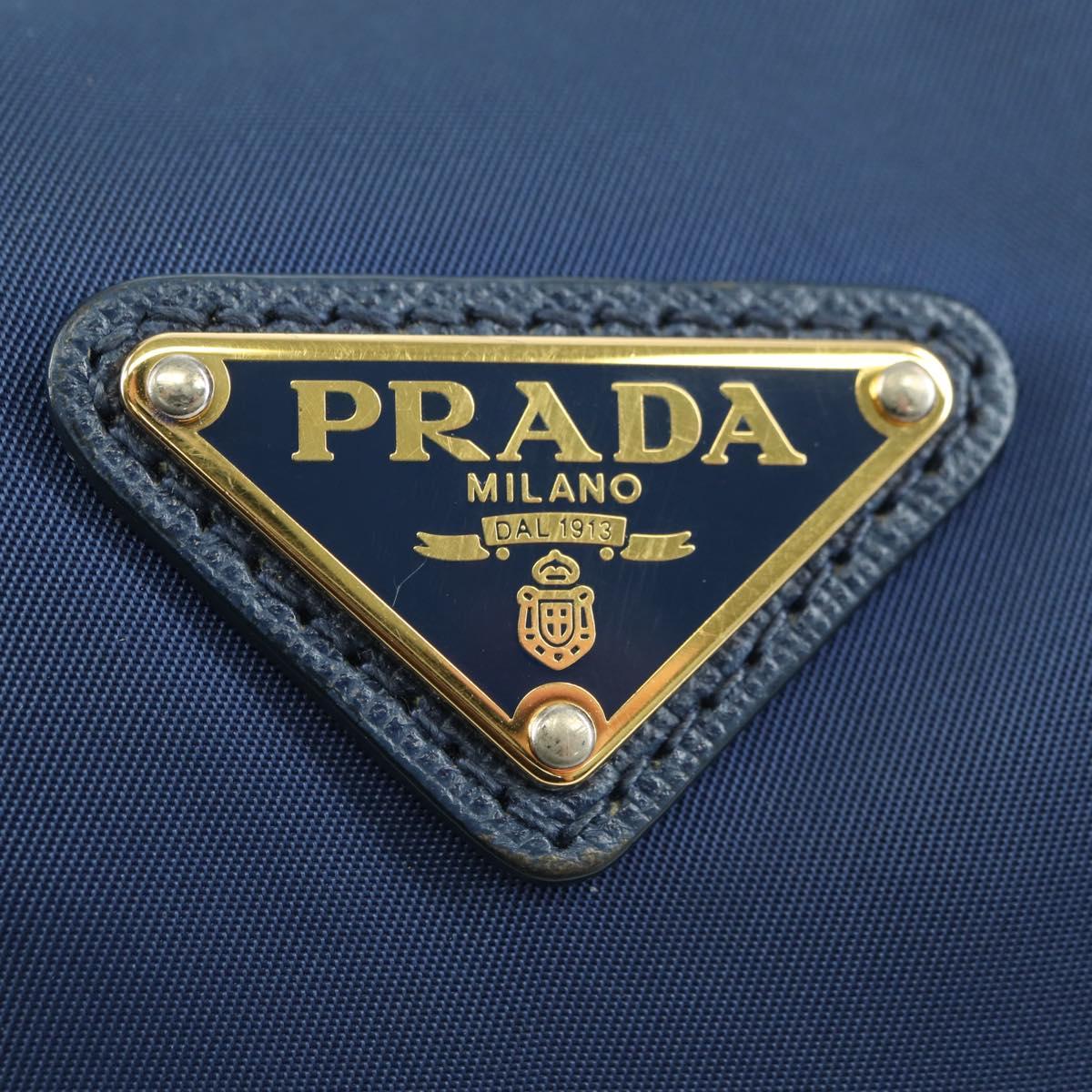 PRADA Shoulder Bag Nylon Leather Blue Gold Auth ARZ849A