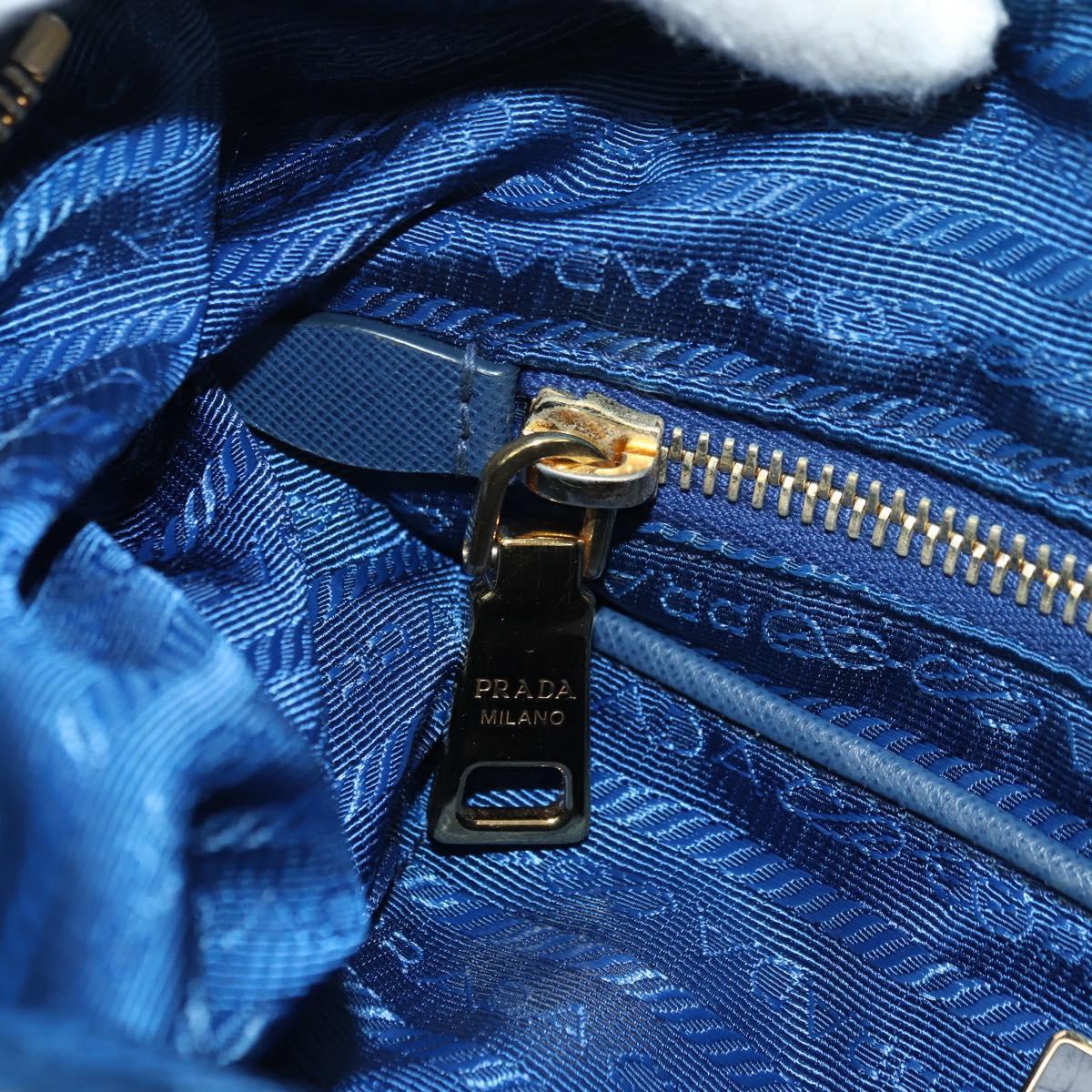 PRADA Shoulder Bag Nylon Leather Blue Gold Auth ARZ849A