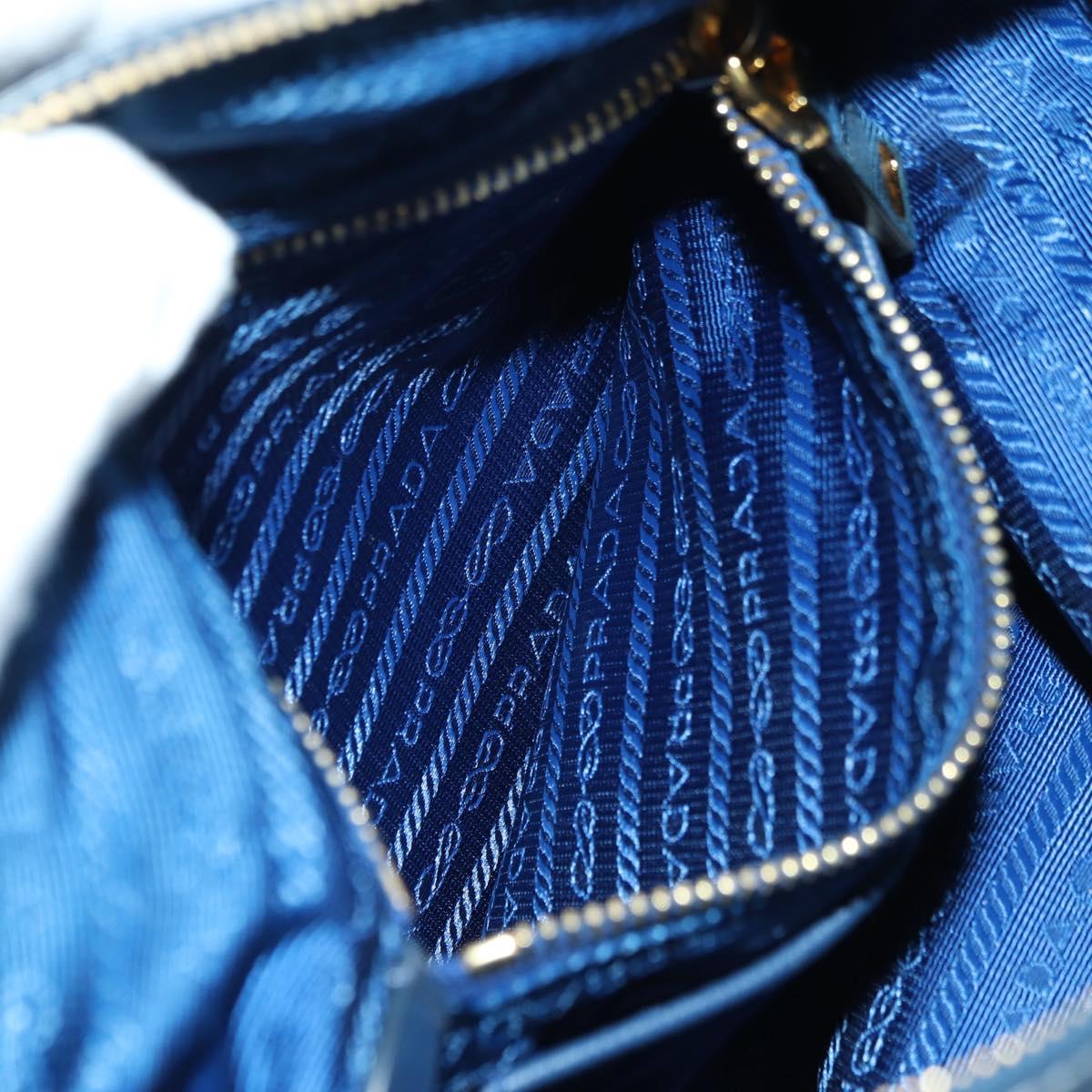 PRADA Shoulder Bag Nylon Leather Blue Gold Auth ARZ849A