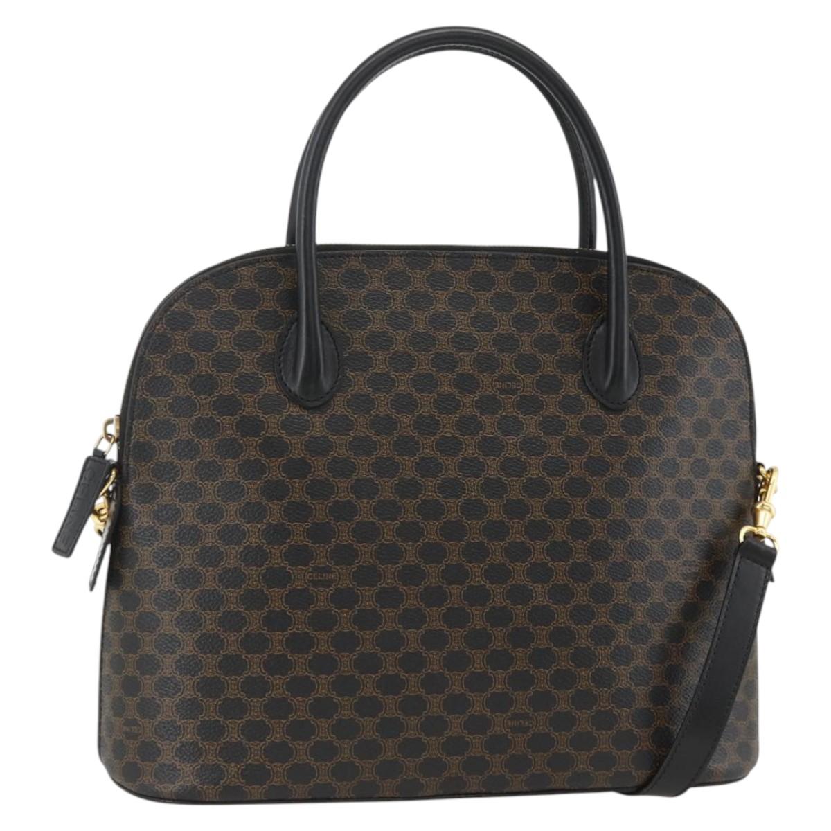 CELINE Macadam Canvas Hand Bag PVC Leather 2way Black Gold Auth ARZ869A