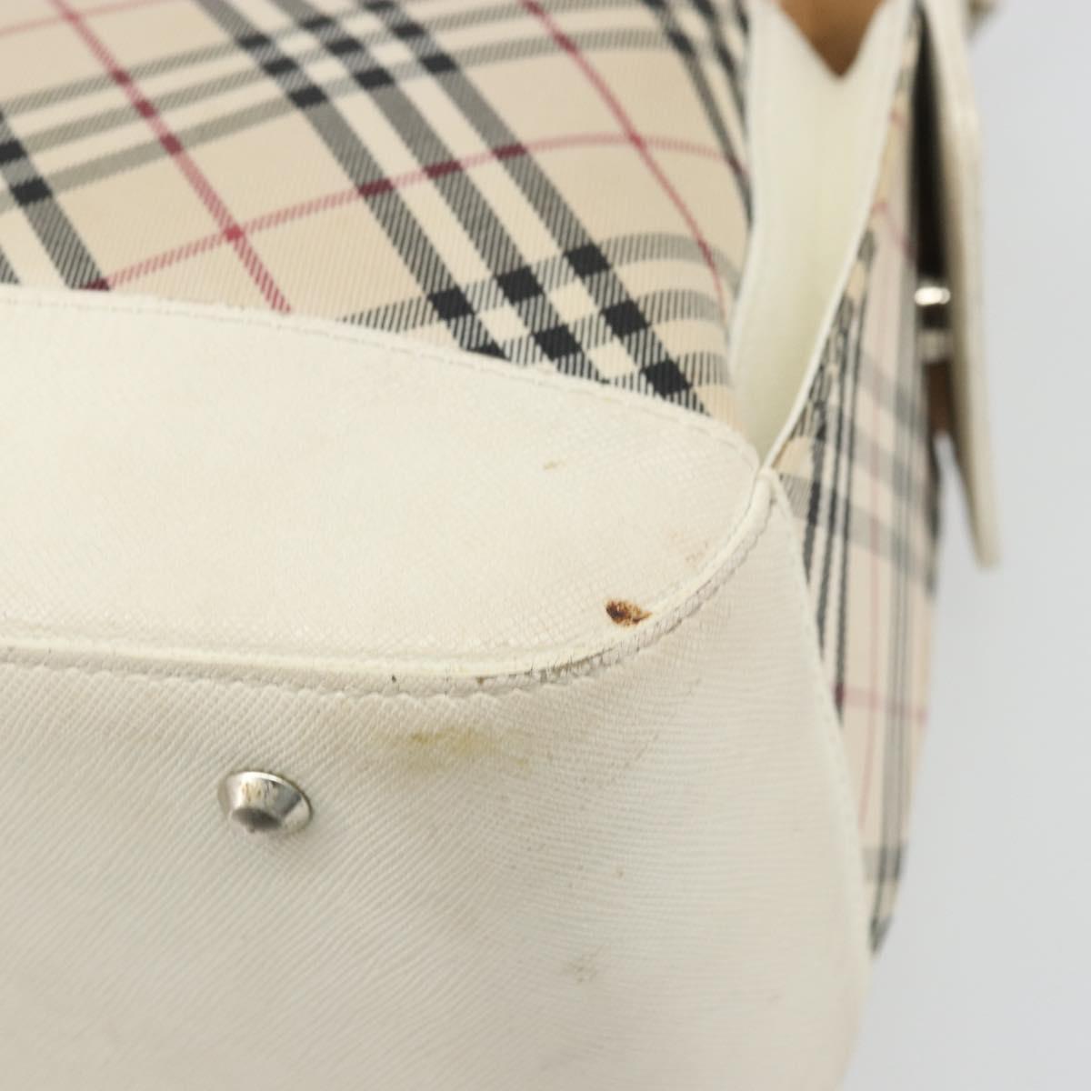BURBERRY Nova Check Shoulder Bag Canvas Leather Beige Silver Auth ARZ872