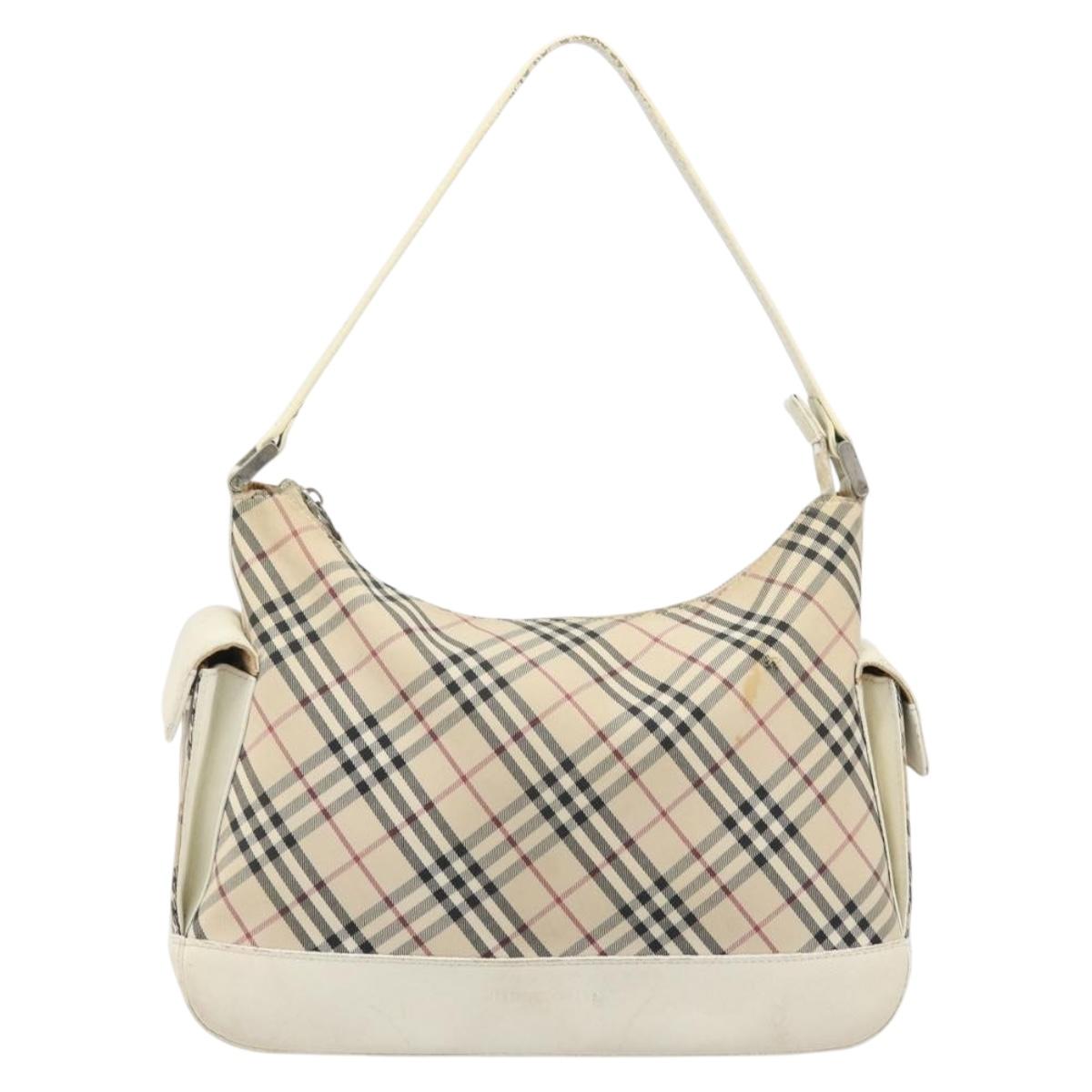 BURBERRY Nova Check Shoulder Bag Canvas Leather Beige Silver Auth ARZ872